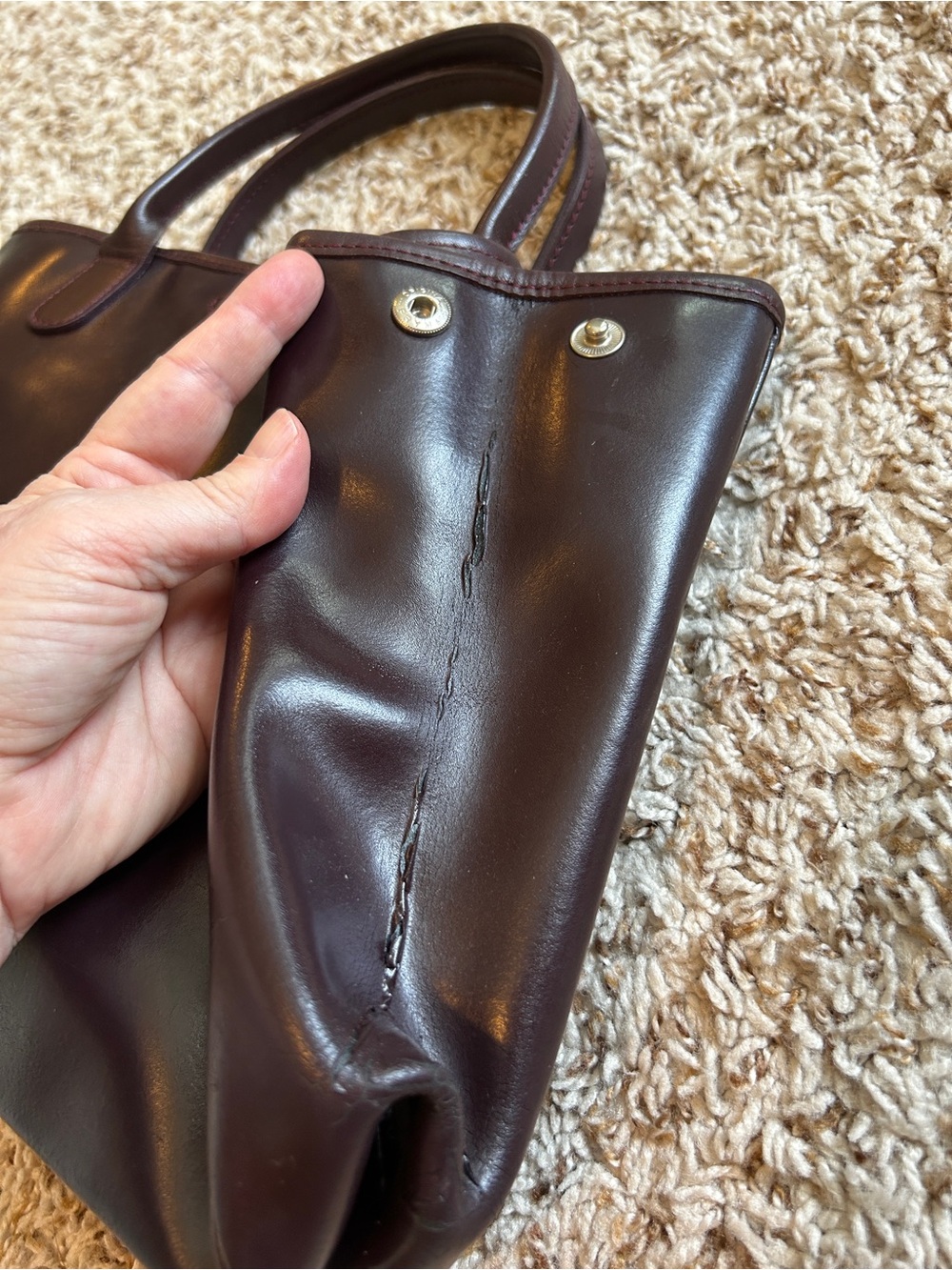 Longchamp Le Roseau Burgundy Brown Leather Handbag Silver Bamboo Clasp Vintage - Picture 8 of 15